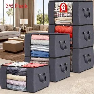 Foldable Closet Organizer Set, Closet Organization, 3/6 Pieces, Reinforced Handle Storage Containers, Ideal for Clothes, Blankets, Bedding, Pillows, Toys