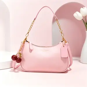 Y2K women shoulder bag, lightweight leather commuter crossbody bag, trendy cherry charm sweet cool hobo underarm bag, versatile daily work bag