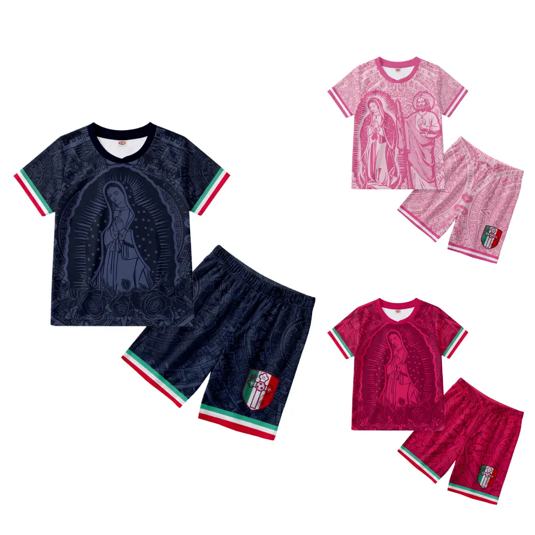 Light Pink Virgencita & San Juditas Mexico Soccer Jersey For Kids, 2026 Boys Girls Soccer Fan Set, Casual Sports Mexican Culture Style Jersey lightweight