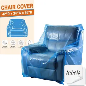 Chair Moving Cover for Storage Transportation, Sofa Couch Clear Plastic Moving Cover with Labels,  and Dust Proof, Bag Open Size 65x 42 x 34 Inch, Blue