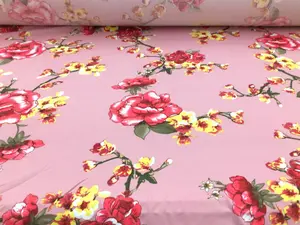 Double Brushed DTY Floral Spandex Stretch Apparel Fabric Dusty Rose Red M215