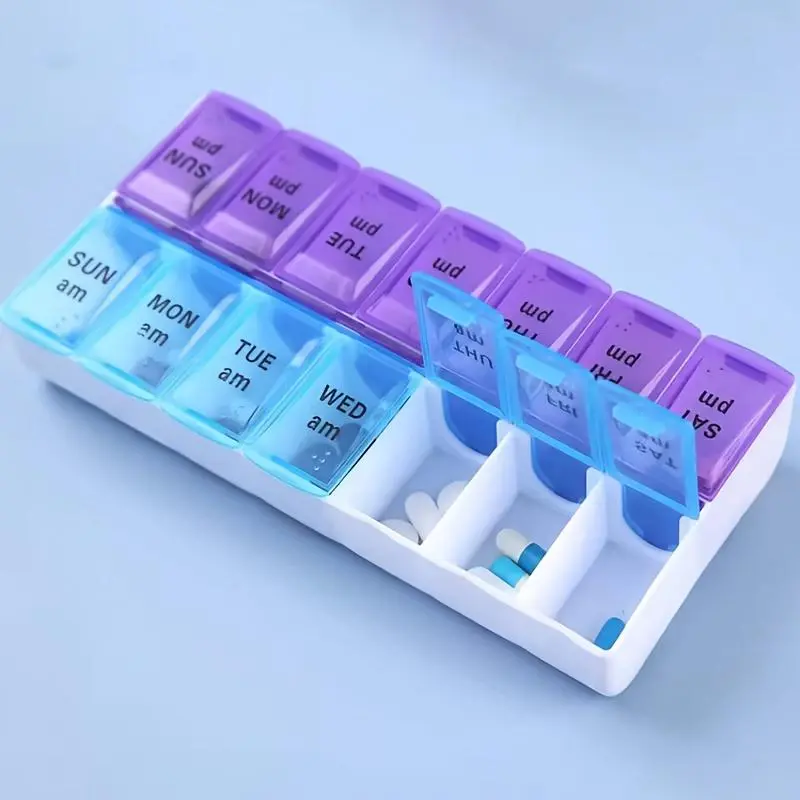 14-grid Pill Storage Box, 1 Count Portable Pill Organizer, Weekly Pill Storage Box, Pill Organizer for Home & Travel, Healthcare, Medicine Organizer, Vitamin Organizer
