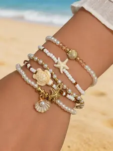 Bohemian Vintage Starfish & Tortoise Beaded Multi-Set Bracelets, Unique Handmade Jewelry Set, Perfect Gift for Her, Trendy Accessory