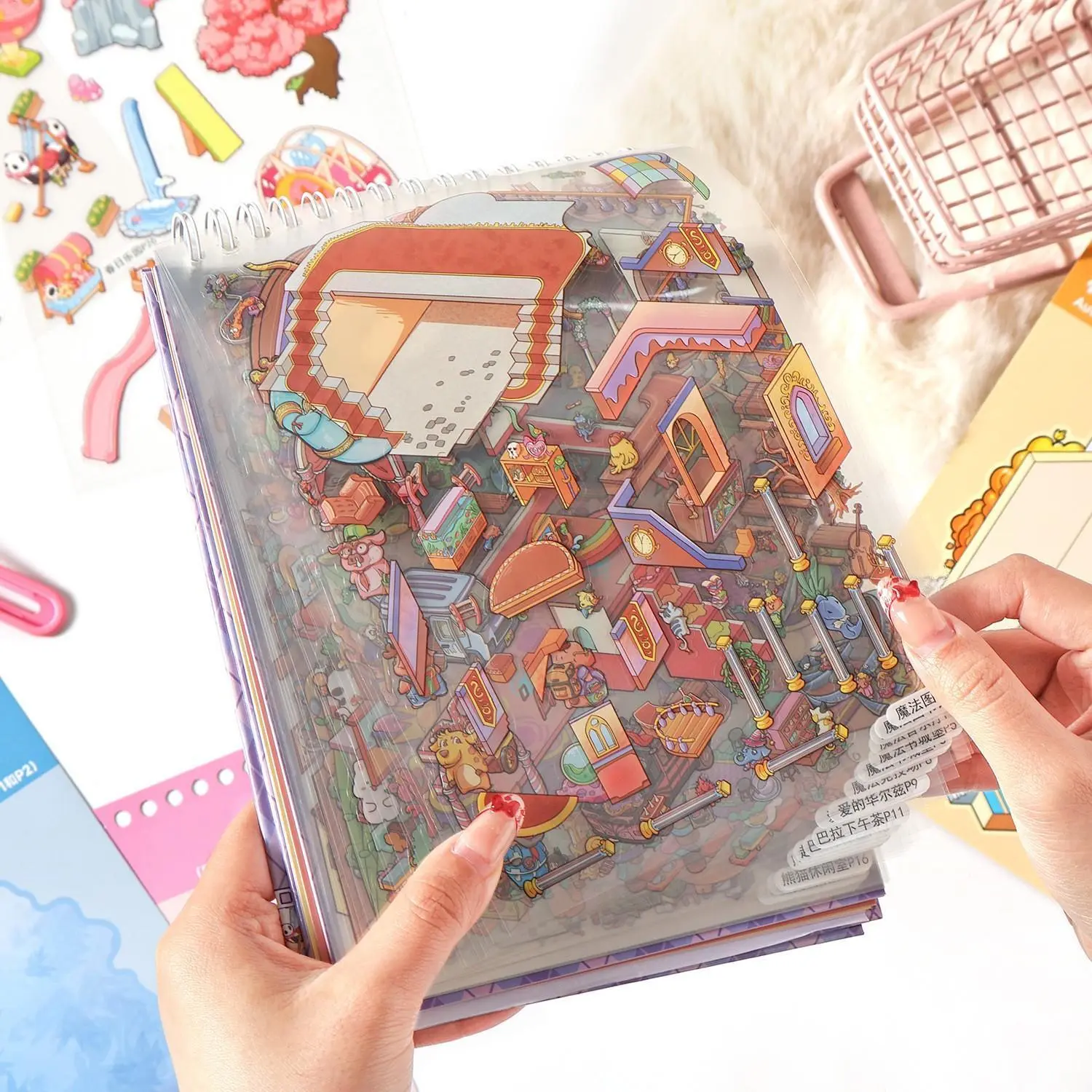 40 Sheets Large Size 3D Cartoon Scene Sticker Scrapbooking DIY Decoration, Creative Kids Craft Supplies, Perfect for Party Favors & Home Decor, Scenes Stickers