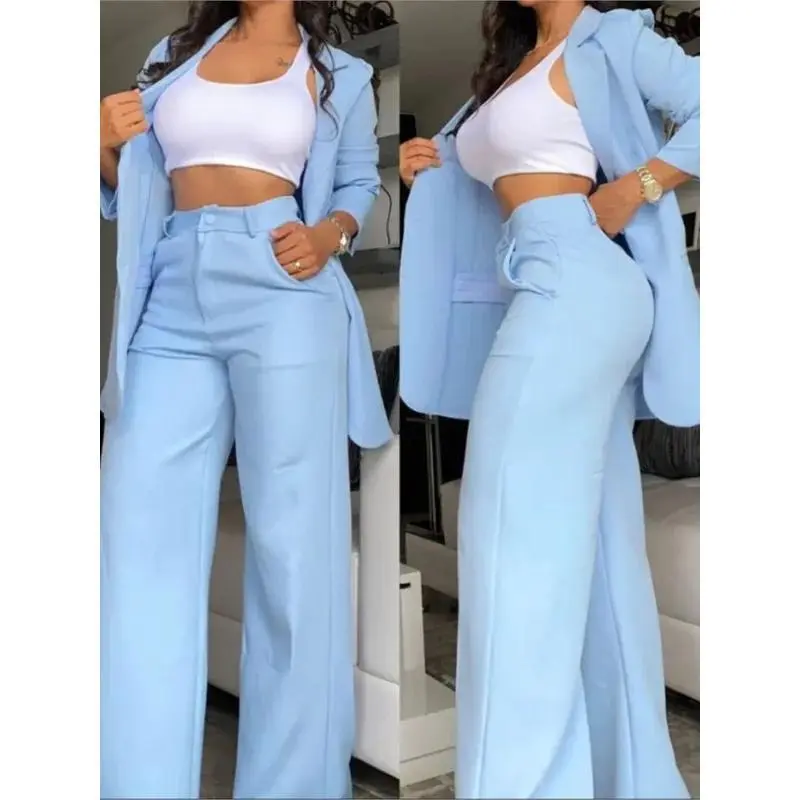 New(New)NewWoman Elegant Blazer Sets New Autumn Fashion Women's Notched Collar Coat + Pocket Design Pants Set Work Commuting Two Piece Suit