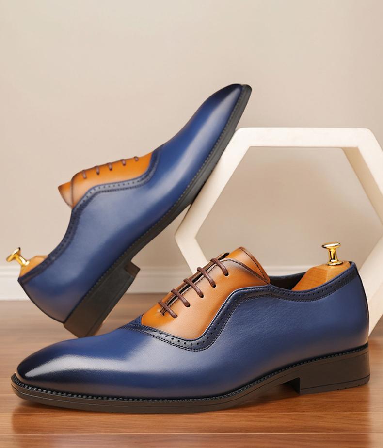 Men's Two-Tone Brogue Oxford Dress Shoes, Blue & Brown Formal Leather Shoes68625