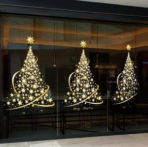 Christmas Tree Window Clings Stickers for Glass, Extra Large Golden Xmas Windows Static Stickers, DIY Wall Window Door Mural Showcase Decal Sticker (2 Pack)