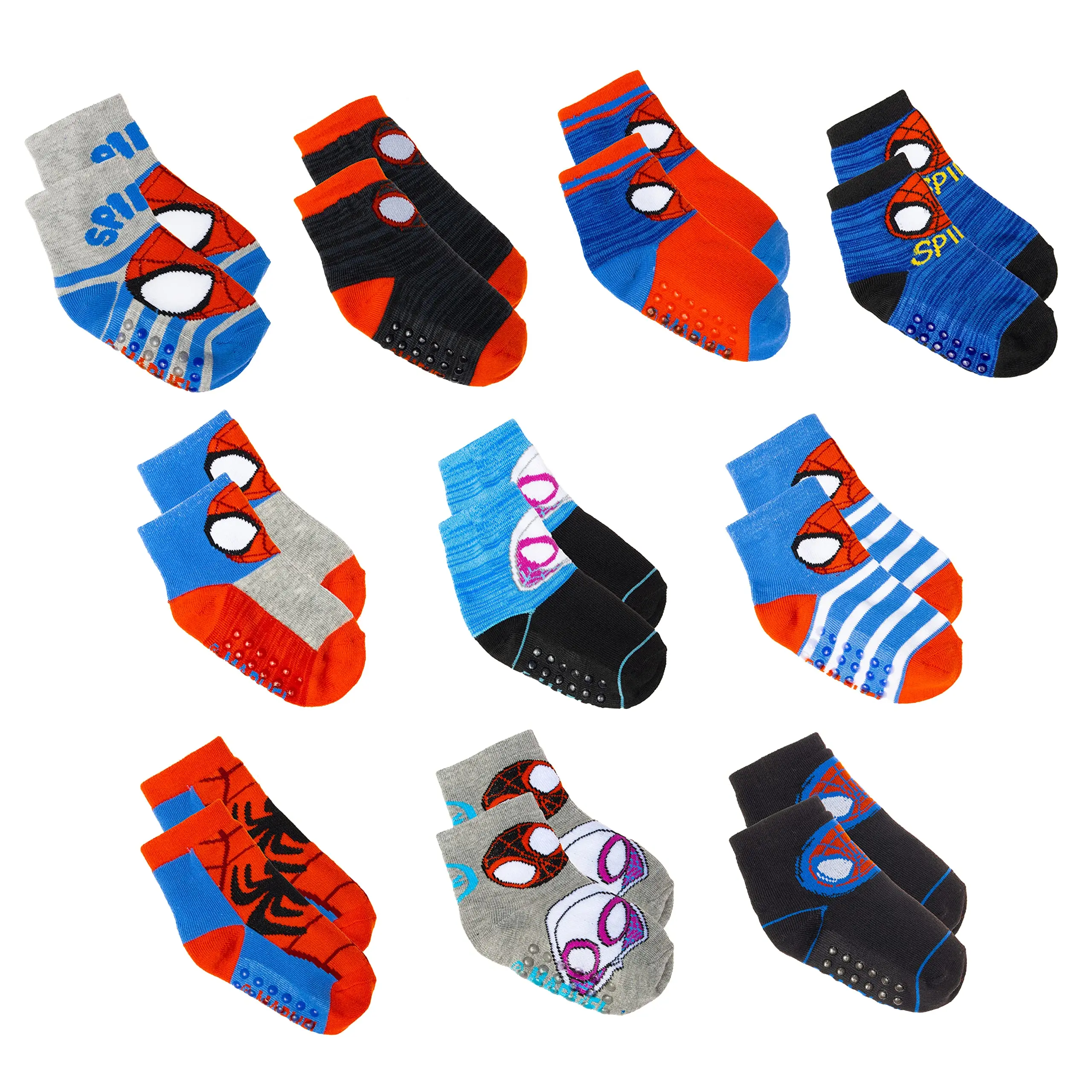 Marvel Spiderman Grip Socks, Socks for Toddler Boys, 10 Pack, Spider man Toddler Gripper Socks, Amazing Spiderman Variety