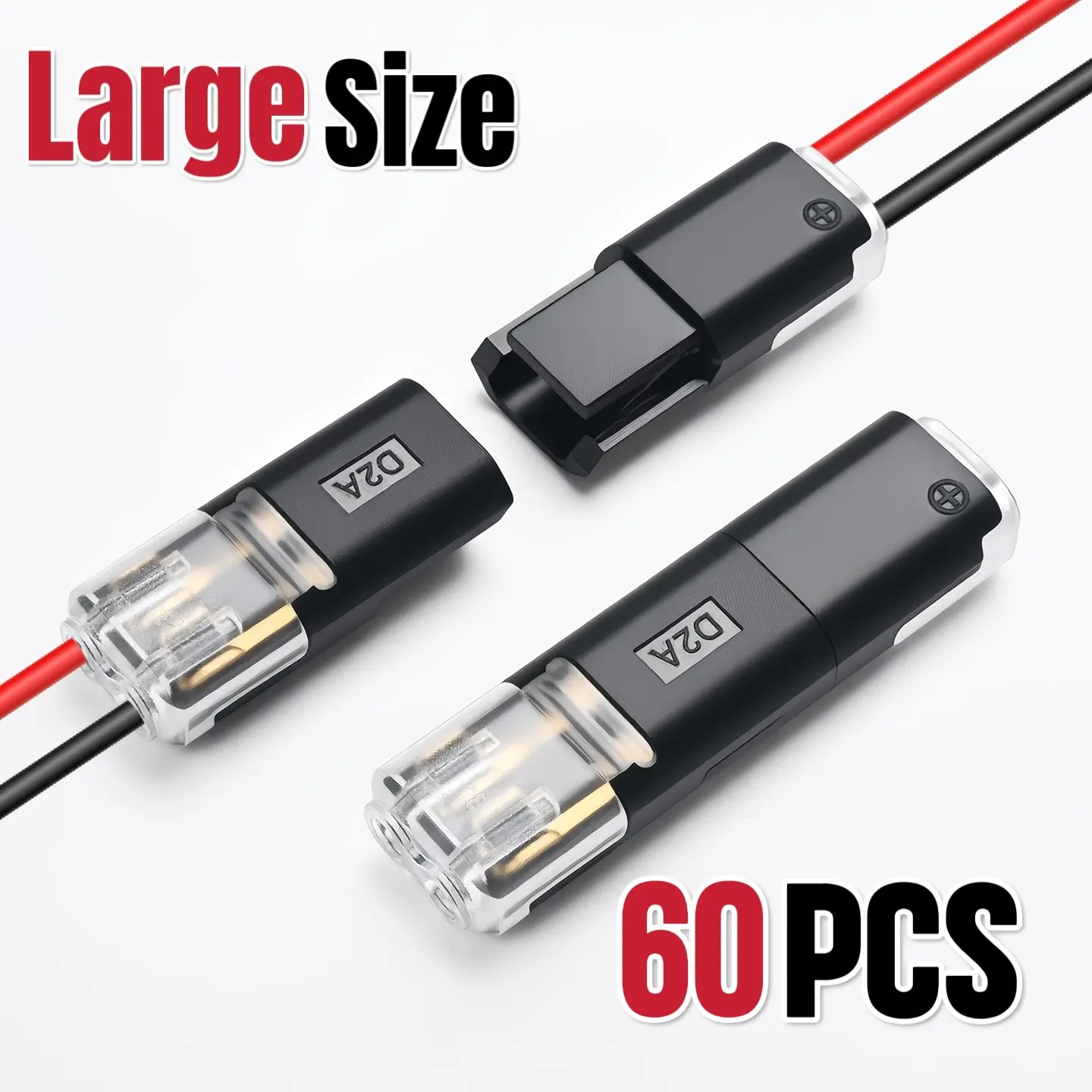 D2A Upgraded Large 2-Pin Quick Wire Splice Connectors - No-Strip No-Solder Pure Copper Terminals for 16/18 AWG 0.78-1.32mm² Flexible Wires, Locking Buckle for LED Strip Lights, Automotive Wiring, Durable Reliable Connectors, Pure Copper Products