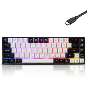 Wired Portable 60% Mechanical Gaming Keyboard,RGB LED Backlit Compact 68  Mini Wired Office Keyboard with Red  for Windows Laptop PC  - White