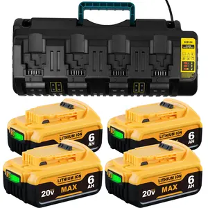 4/2Pack 20 Volt 6.0Ah Li-ion Battery and Charger Combo DCB104/DCB112 Replacement for Dewalt 20V Max Battery and Charger DCB200 DCB206 Compatible with Dewalt 20V DCD DCF DCG DCS Series Power Tool and Chargers