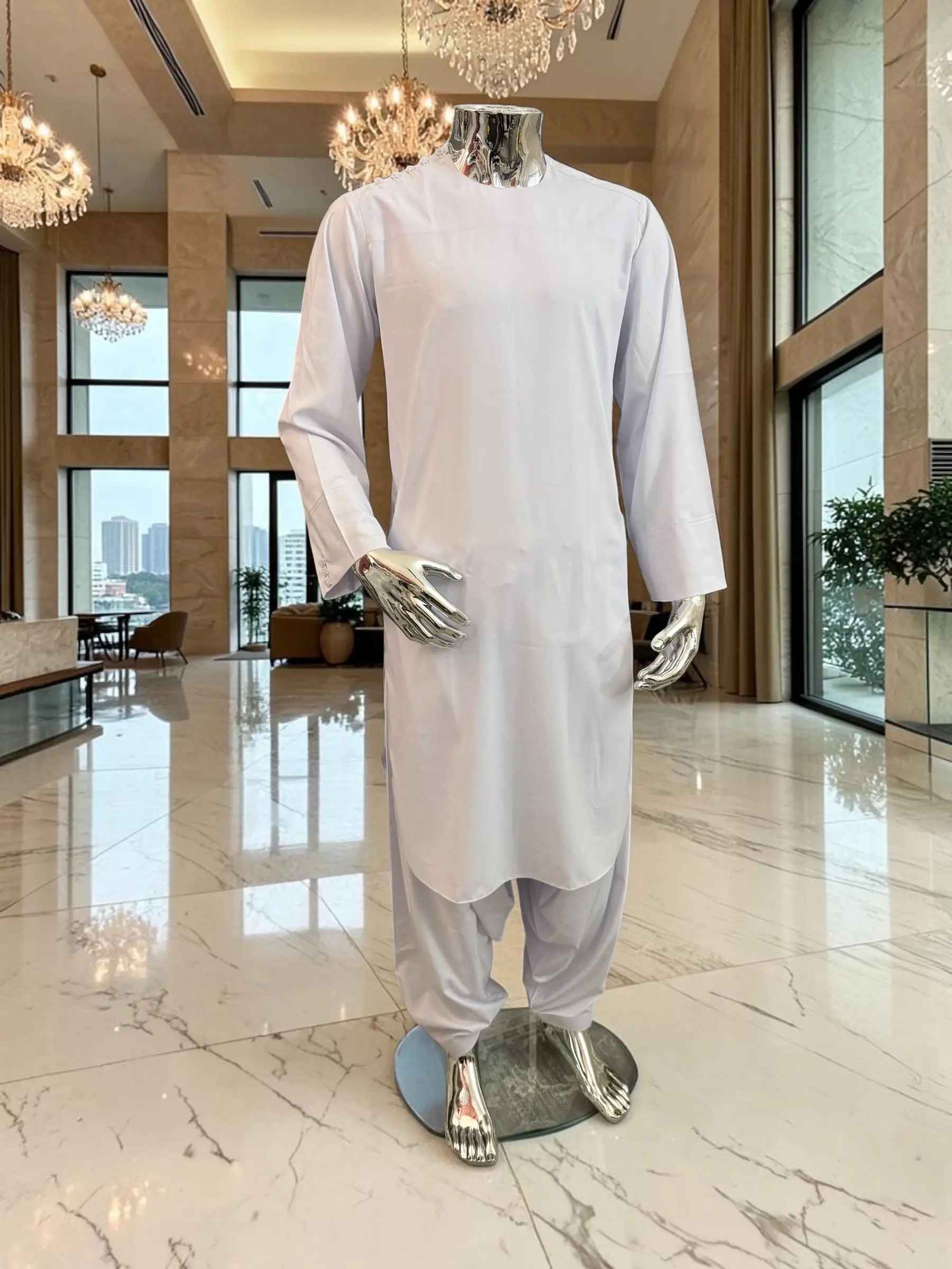 Medium Simple White Parahan Tunban for Men – Traditional Afghan Shalwar Kameez 2 piece Set