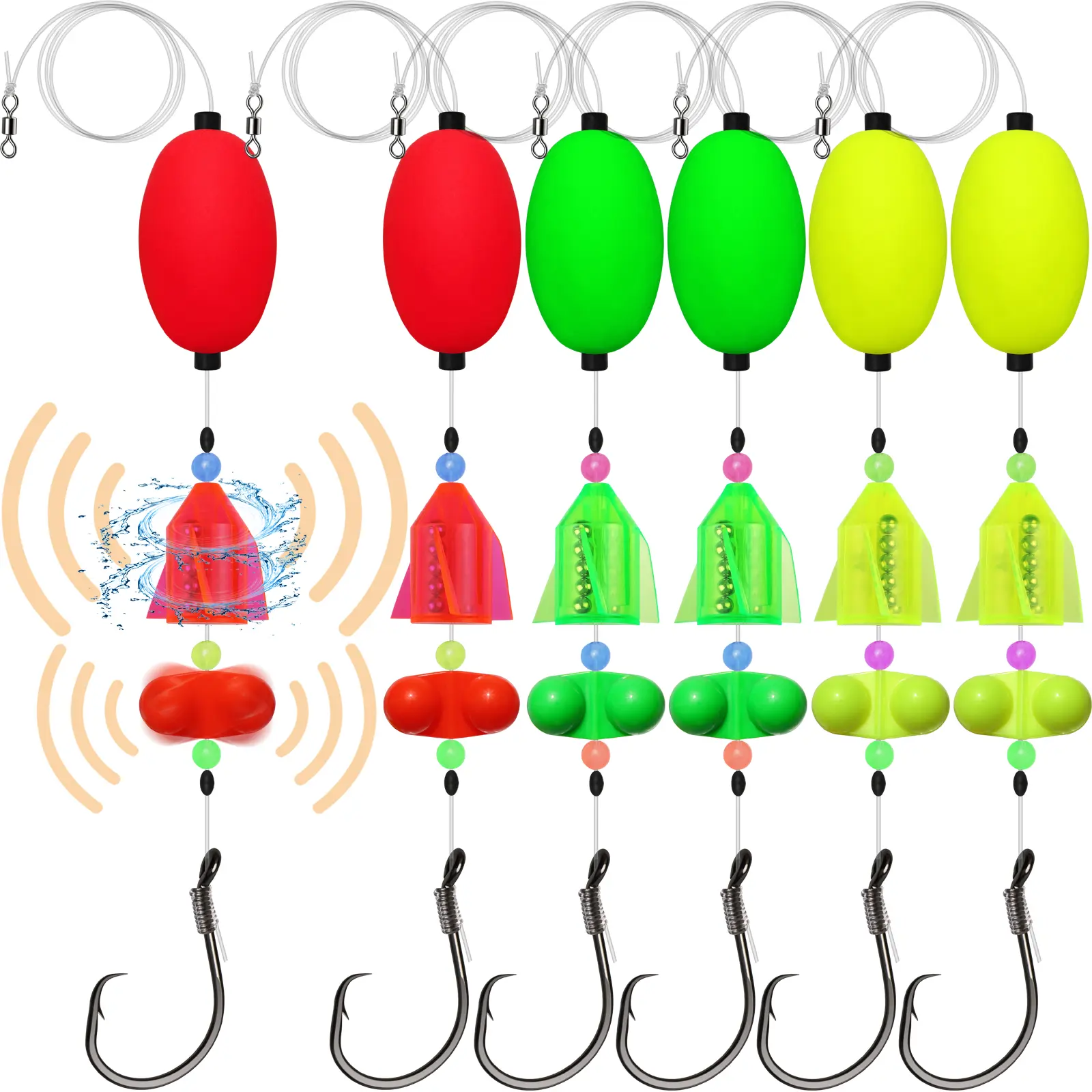 Catfish Fishing Float Tackle Set with 6pcs Circle Hooks 6/0 8/0 Float Hook Swivel & Bell for Bank Lake River Pond Fishing Pre-Tied Rigs for Versatile Use, Fishing Tools,father'sdaygifts,campingessentials,campinggear