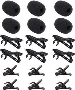 6 count Lavalier Microphone Metal Tie Clips, 6 count Lapel Mic Windscreen  Covers and 6 count Lav Mic Plastic Wire Clips