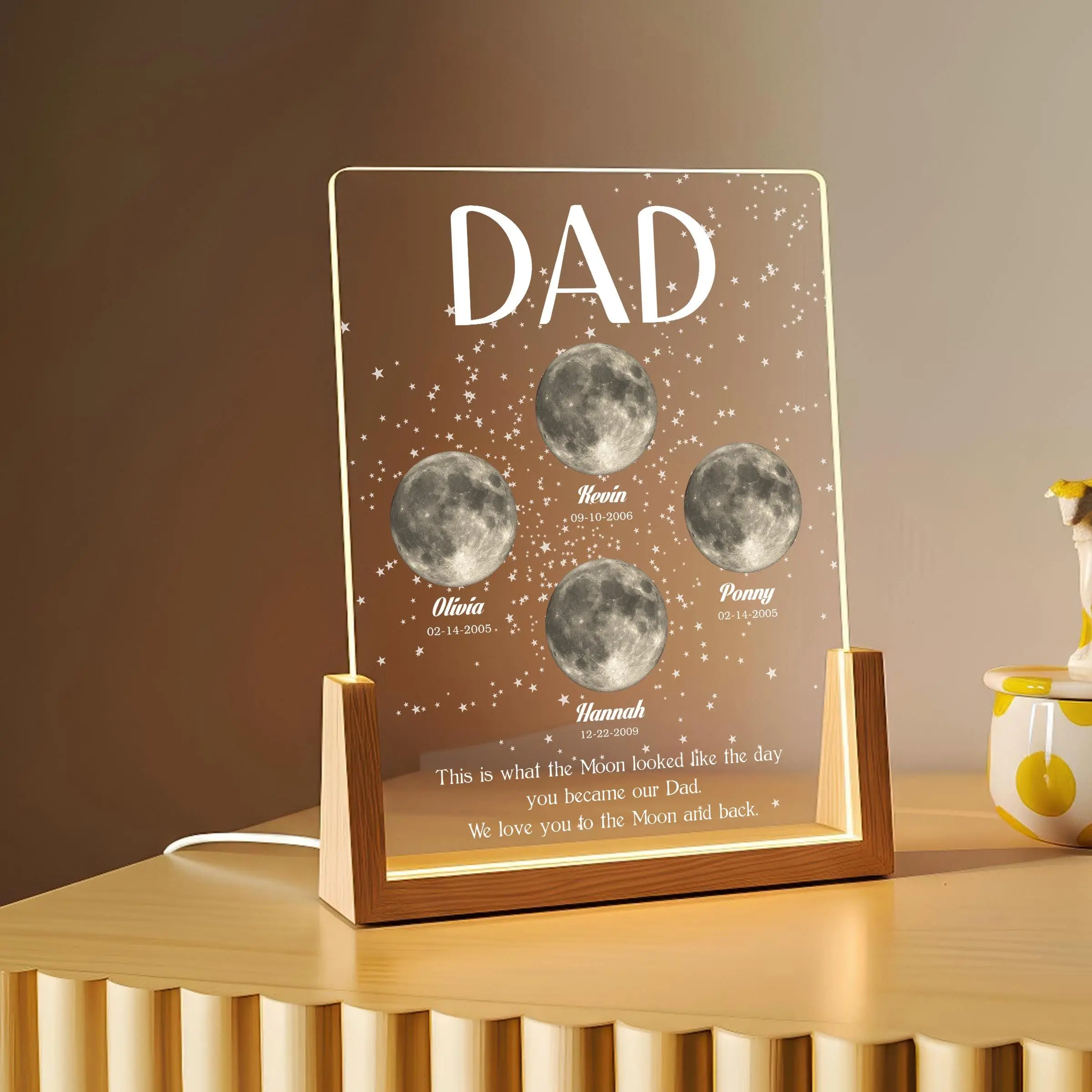 Moon Phase Dad Gift, Personalized Acrylic Plaque , Custom Night Sky Gift for Dad, Father’s Day Gift, Moon Lamp Keepsake, Moon Phase Dad, Fathers Day Gift Idea