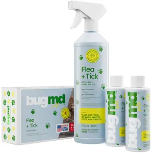BugMD Flea & Tick Concentrate 3.7 oz 2-Pack Plant-Based Formula for Pet Areas Refillable Spray Bottle
