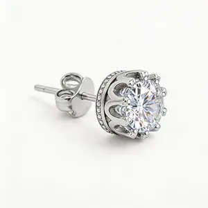 Fashion Crown 18K Silver-Coated Earrings - Women's Style - Beaded Necklace - Taqiao Brand - Double Ear Stud Earrings - Men's Style - Pure Silver Crystal Jewelry