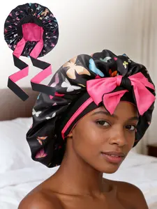 Luxurious Satin Sleep Cap, Adjustable Tie (with Bow), Unisex Night Hair Protection, Wide Brim, Elastic Band, Suitable for Curly and Straight Hair