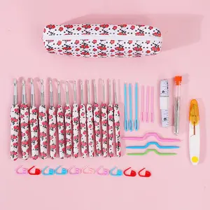 Rose Pattern Crochet Kit, 1 Set Crochet Hook Set with Storage Bag, DIY Beginner Friendly Knitting Sweaters Scarves Hats Socks Crochet Kit for Beginners, Tool for Handmade Crafts