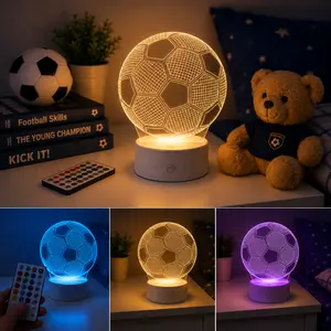 SoccerGlow 3D LED Night Light – RGB Color Changing Soccer Lamp with Remote, Touch Control, Timer & USB Power, Perfect Kids Bedroom Decor & Gift for Boys, Teens & Soccer Fans