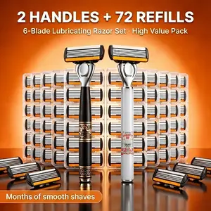 72 Razor Blades And 2 Handles For Men Manual Shaving Set Stainless Steel Refill Pack For Home Travel And Gift Use