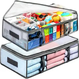 Under Bed Storage Box, Plastic Under Bed Storage Container, Handled Clothing Organizer Bag, Organizer Dividers, Ideal for Bedroom Use