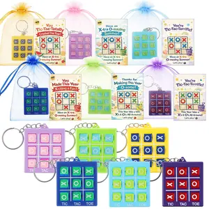 24 Pcs End of School Year Gifts Tic Tac Toe Keychain with Card and Organza Gift Bags, Tic Tac Toe Game for StudentsClassroom Prize Puzzle Game Birthday Summer Party Favors Goodie Bags Stuffers Bulk Class Gift