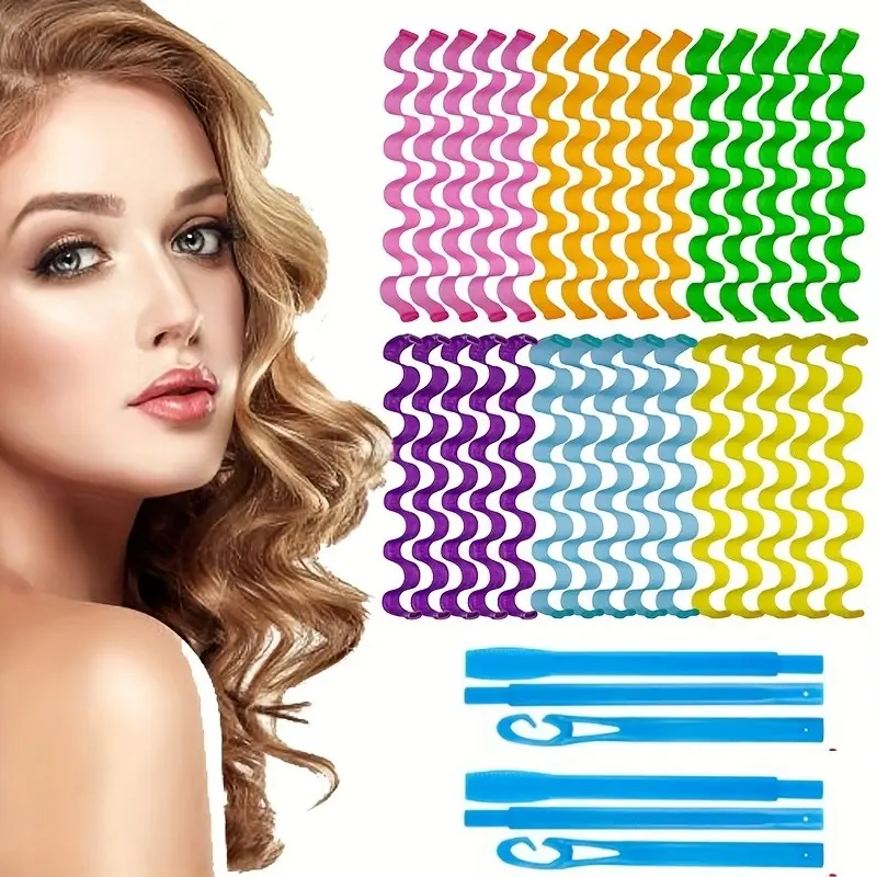 30pcs Heatless Wave Curlers, No Heat Damage Hair Styling Tools, 2 Sets Clips, Heatless Curling Set, Suitable for Long Medium Short Hair, 6 Colors, 45cm/17.7in