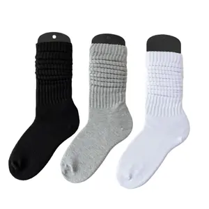 3 Pairs Simplicity Stacked Socks for Women Men Casual Comfortable Scrunchy Socks Warm Bubble Socks Suitable for Autumn and Winter in Black White Gray