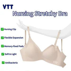 VTT Nursing Stretchy Bra For Breastfeeding, Stretchable Nursing Design, for Breastfeeding, High Elastic Expansion, Ultra Comfortable, Maternity Sleep Bra, Non-Removable Pads, Memory Support Pads, Antibacterial, Suitable for Pregnancy