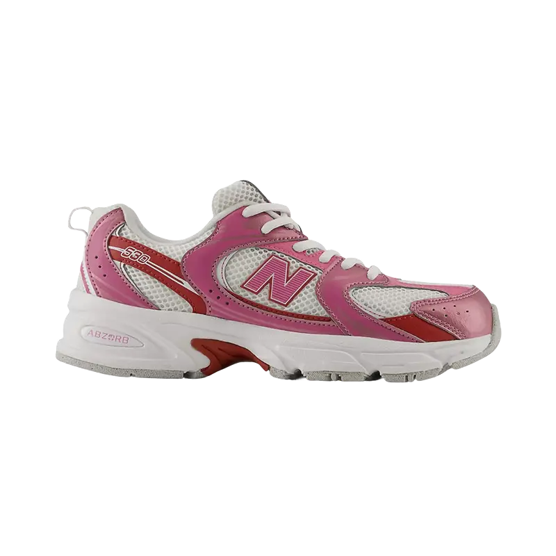 New Balance Kids' Retro Casual Lace-Up Trainer - 530 Pink Satin, Shadow Red Closed Round Toe Sports Footwear, Kids' Sports Shoes, Sneaker, Laces, Girl, Athletic, Runner, Low Top, Sport Shoes