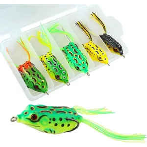 5PCS Topwater Soft Frog Lures with Storage Box, Realistic Hollow Body Weedless Fishing Baits for Bass Snakehead Pike Bowfin Freshwater Fishing Crawfish Fishing Lures Set