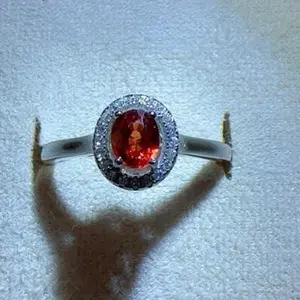 <PingEast jewelry > LANBS302--925 sterling silver adjustable ring set with a 5*6mm oval natural orange-red sapphire in a simple setting, comes with a certificate