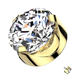 Gold PVD Flat Back Prong Clear CZ Internally Threaded Top