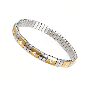 Gold CZ Mixed Metal Icon Tile Bracelet- Waterproof