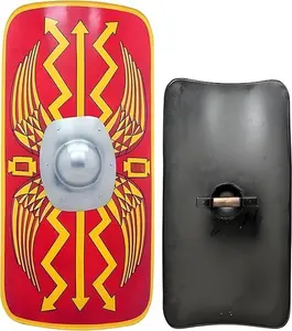 Medieval Warrior Functional Medieval Roman Legion Scutum Shield 18G Steel Jumbo Red & Gold Full Size Shield for Cosplay, Costumes, and Decoration