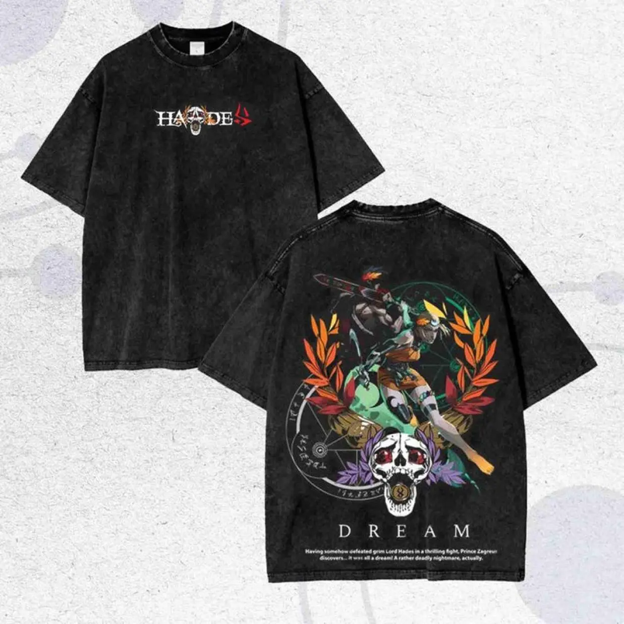 Hades Zagreus Dream Graphic T-Shirt Vintage Wash Oversized Streetwear Anime Style Mythology Game Fan Shirt Unisex Outfit, No-Fade