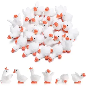 30pcs Mini Resin Goose Figurines, Tiny Desk White Goose Statue, Miniature Porch Goose Figures for Dollhouse Fairy Garden Aquarium Office Table Decor