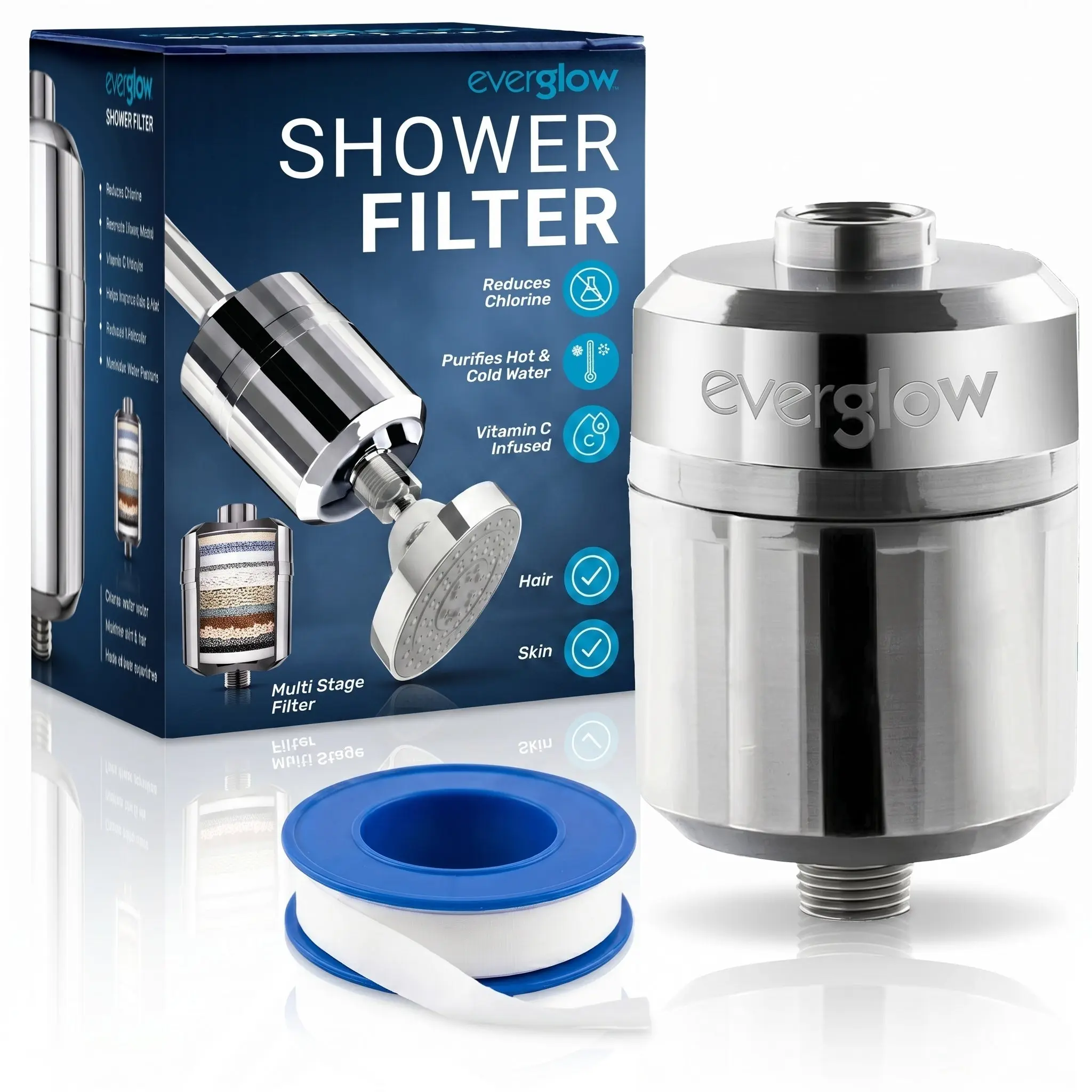 EVERGLOW High-Output Shower Filter, Reduces Chlorine, Dry Skin, Dandruff, Eczema, Heavy Metals and Vitamin C Infused for Dandruff and Softens Hard Water, 4.7” EVERGLOW High-Output Shower Filter, Reduces Chlorine, Dry Skin, Dandruff, Eczema, Heavy Metals and Vitamin C Infused for Dandruff and Softens Hard Water, 4.7”