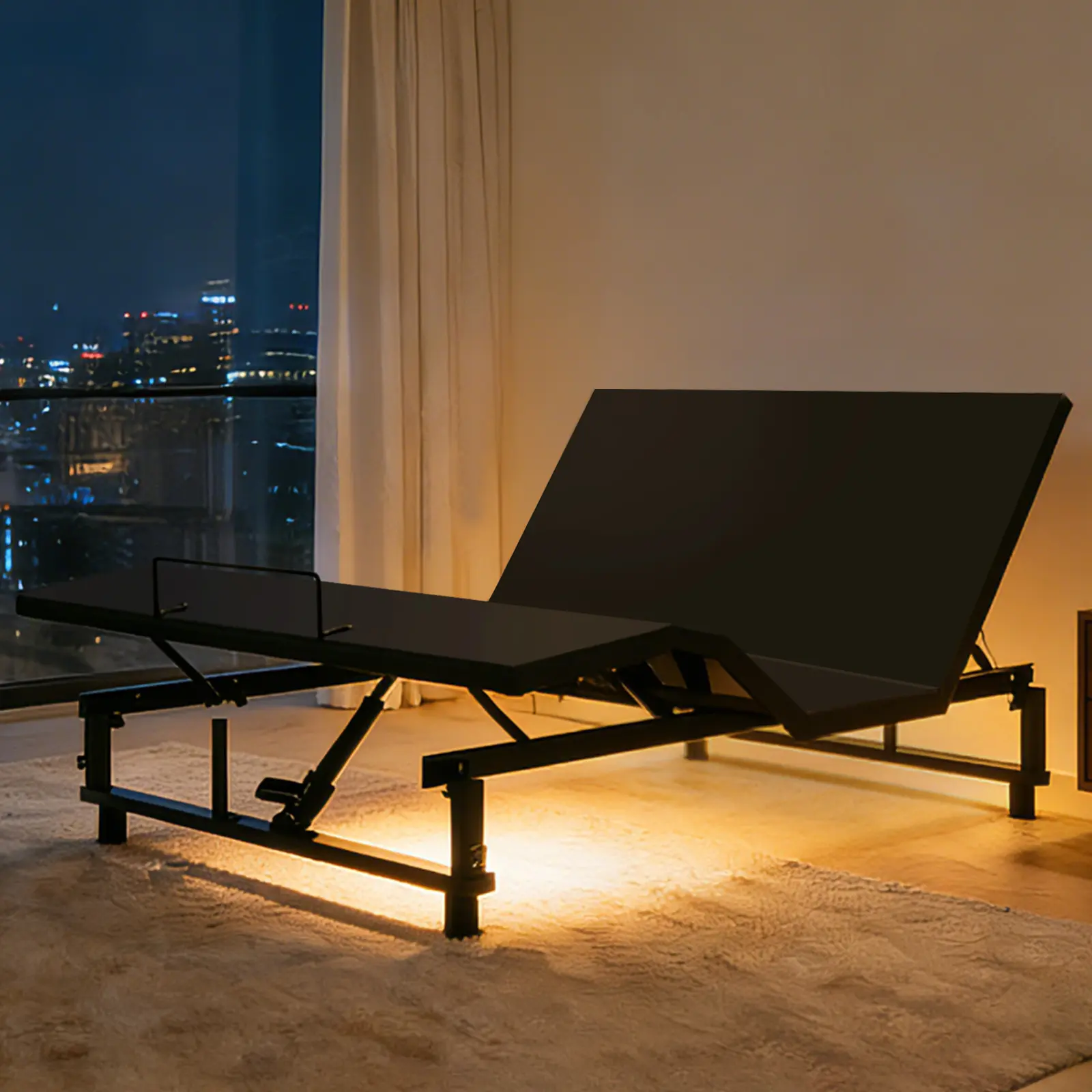 Eyisean Queen-King Size Modern Height Adjustable Bedroom Bedframe, Electric Bed Base with Head & Foot Incline, Quiet Motor, Remote Control, USB Port, Zero Gravity Setting, Under-Bed Nightlight, Height Adjustable Bed
