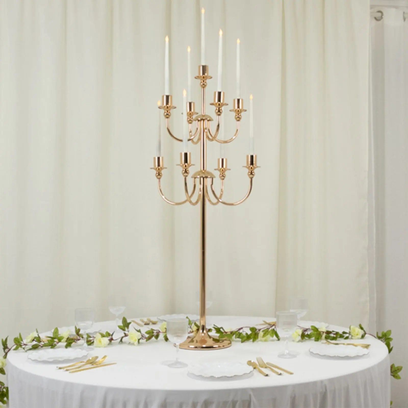 Gold Accent Metal Floor Candelabra, 9-Arm Vintage Taper Candle Holder, 46" Tall Decor for Weddings, Parties, Shop, Living Room, Garden, Coffee Table Room Decor Centerpiece, Adult
