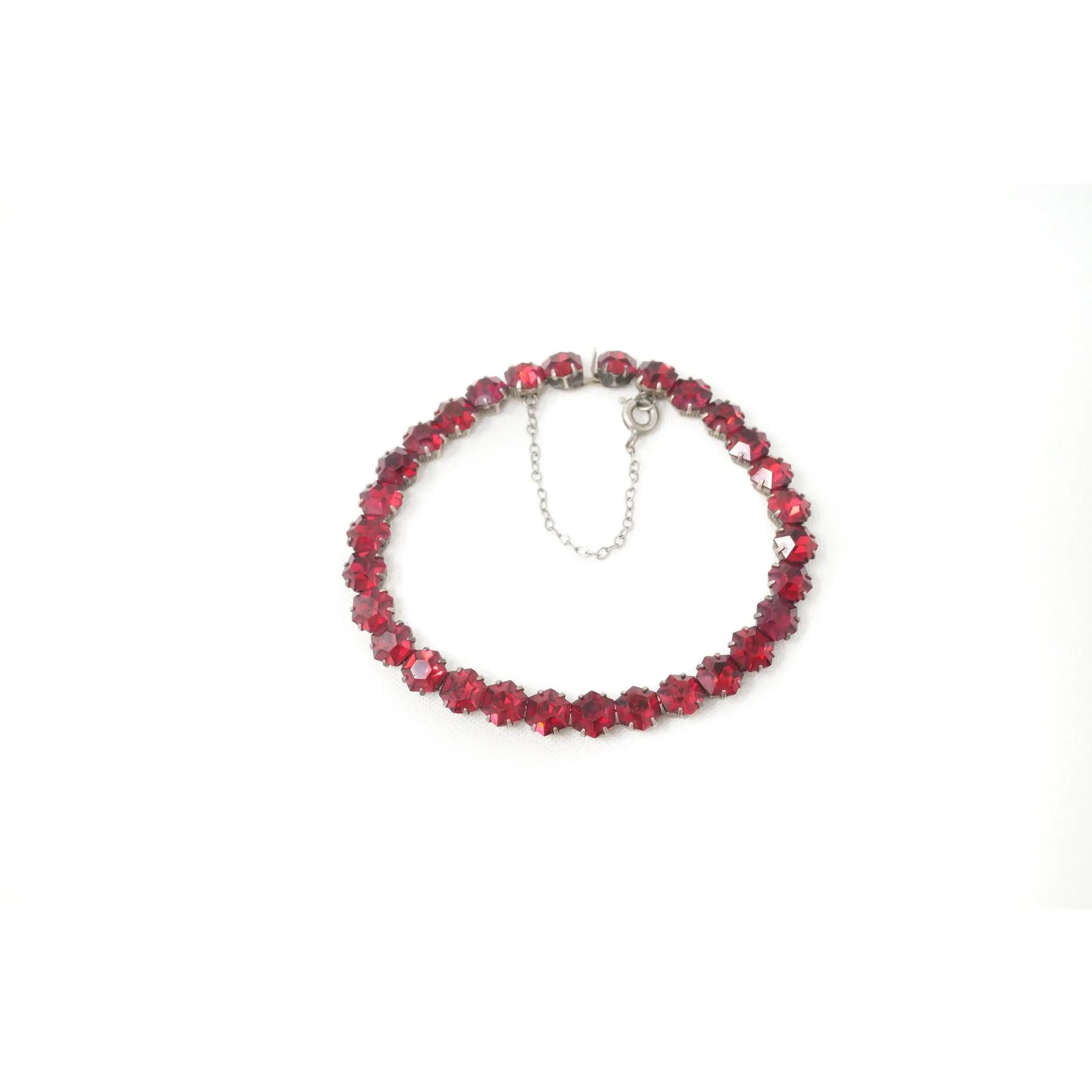Antique Art Deco Red Glass Sterling Silver Early 1900s Bracelet