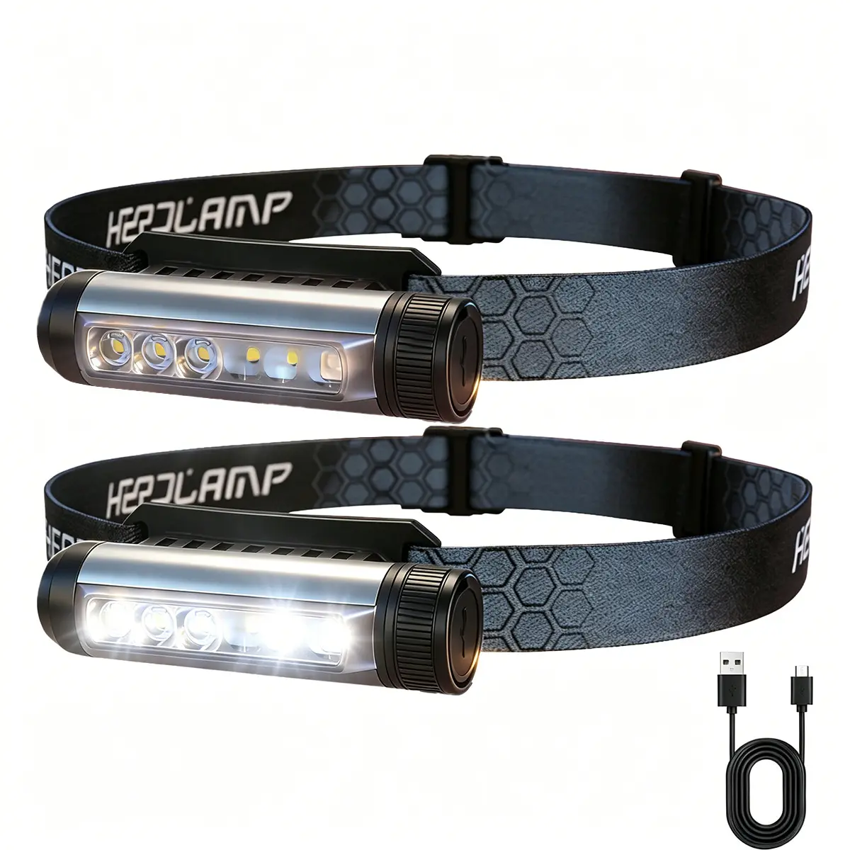 2-Pack Rechargeable LED Headlamps - High Lumen Flashlights, Magnetic Base, Lightweight IPX7 Waterproof, Adjustable, 8 Modes for Camping, Hard Hat Work, Headband, Workouts, Taillights, Adults, Partner, Usb Cable, Trail Running, Hands-Free, 8 Versatile Ligh