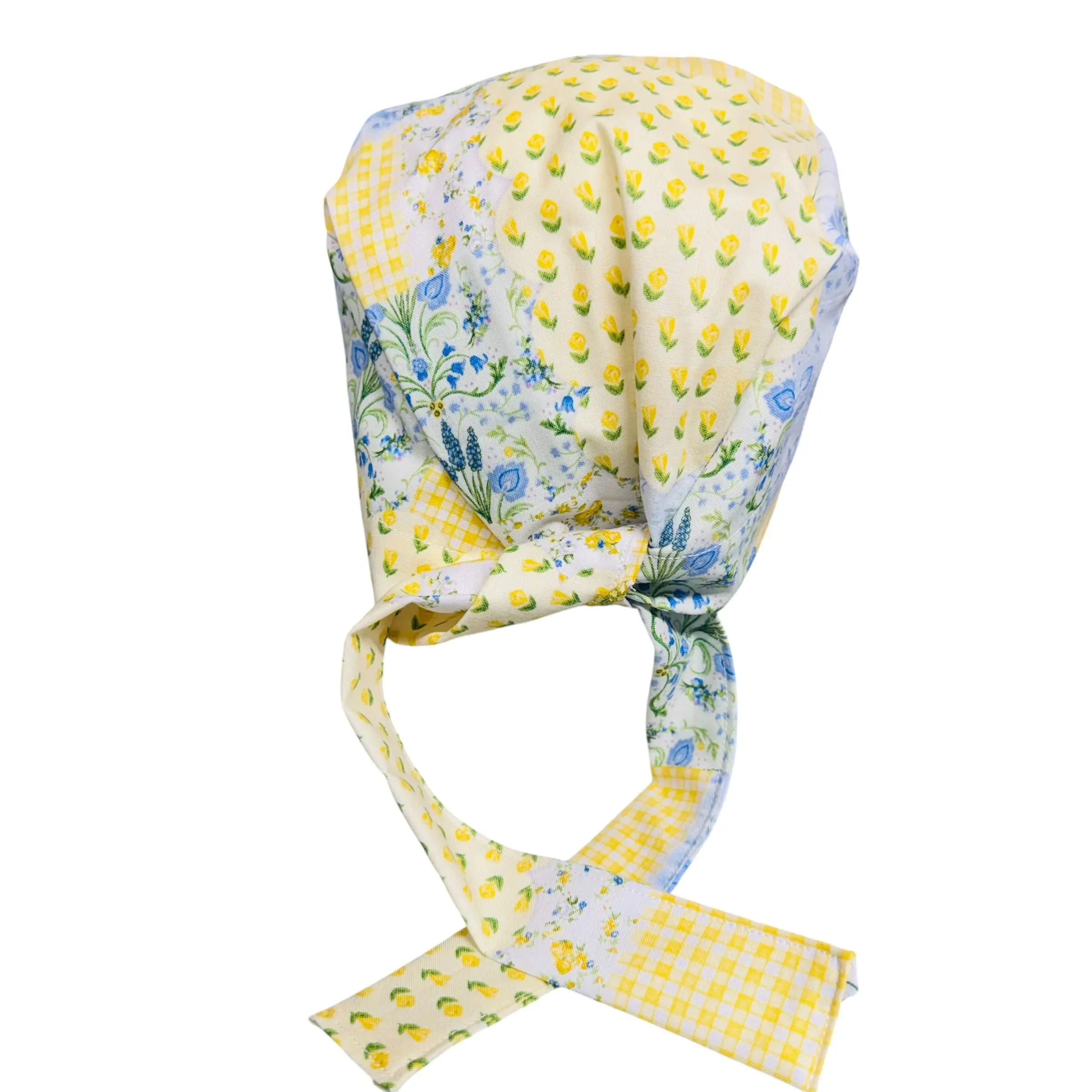Unisex Cotton Yellow Patchwork Surgical Scrub Cap - Lightweight Design for Comfortable Use in Medical Settings