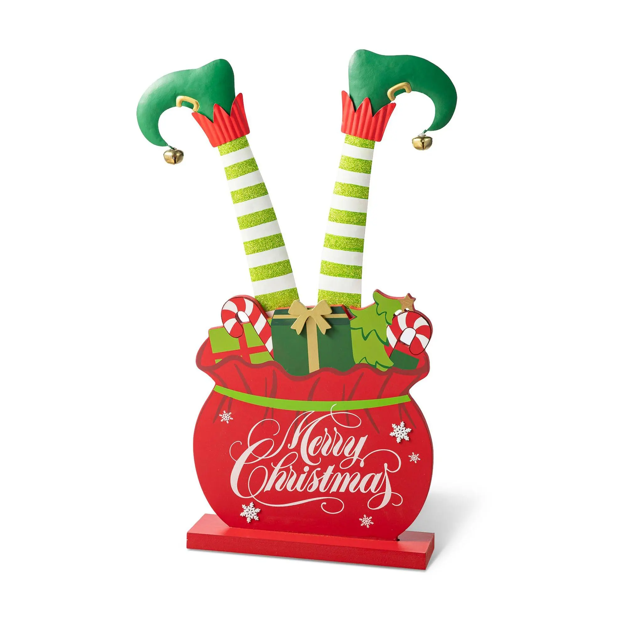 Glitzhome 24" Christmas Elf Legs in Gift Box Porch Decor