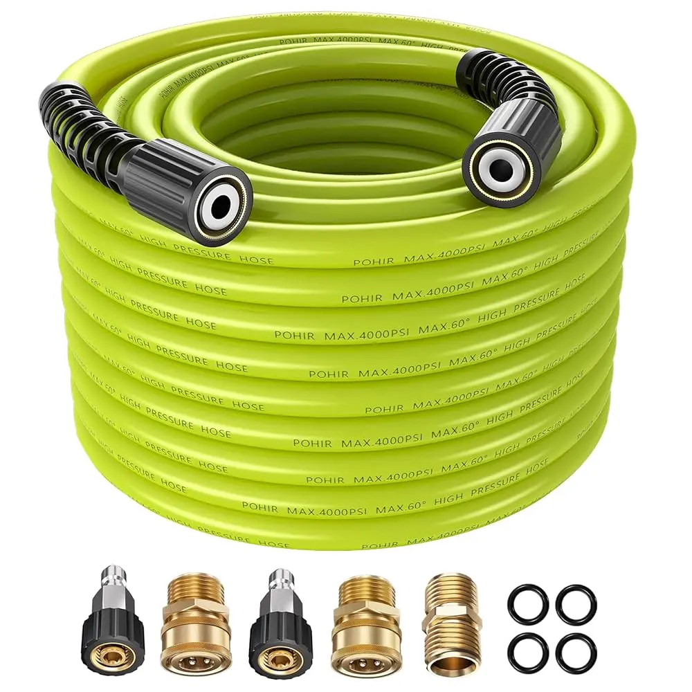 Summervibes POHIR 50FT Anti-Kink Pressure Washer Hose, Extremely Flexible, Universal Fit with Quick Connects, 4000 PSI