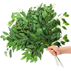 21.6'' Artificial Italian Ruscus Greenery Stems, 10Pcs Fake Green Leaves Decor Silk Plants Spray for Wedding Arch Bouquet Table Centerpieces Vase Filler Home Decor