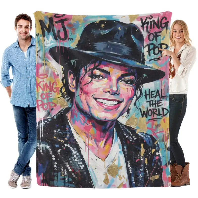 office blanket,Michael Jackson Graffiti Street Art Flannel Blanket | Colorful Pop Art King of Pop Cozy Throw for MJ Fans & Art Lovers