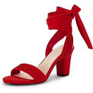 Coutgo Womens Strappy High Heels Chunky Heeled Sandals Bow Tie Lace Up Open Toe Pumps Dress Wedding Comfortable Shoes