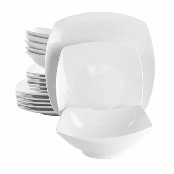 Elama Newman 18-Pc Square Porcelain Dinnerware Set in White